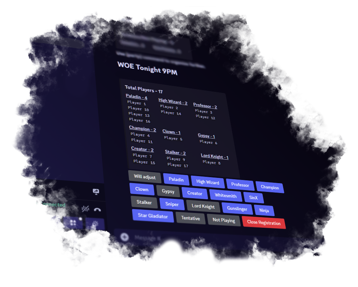 Bertan organizing player attendance and team roles in Discord